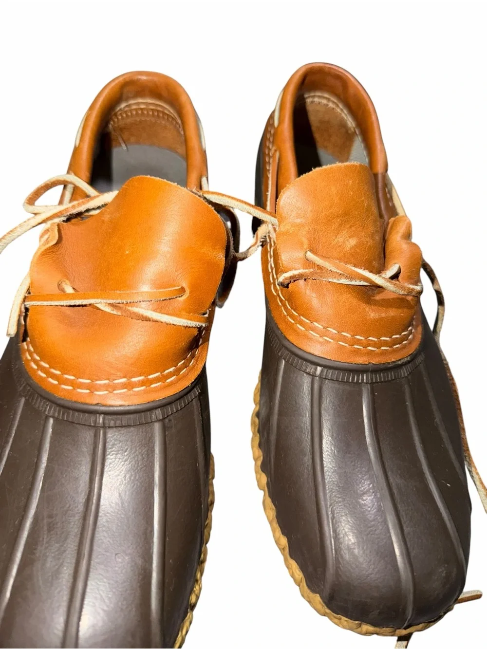 L.L. Bean Women Brown and Tan Leather Two-Tone Duck Boots